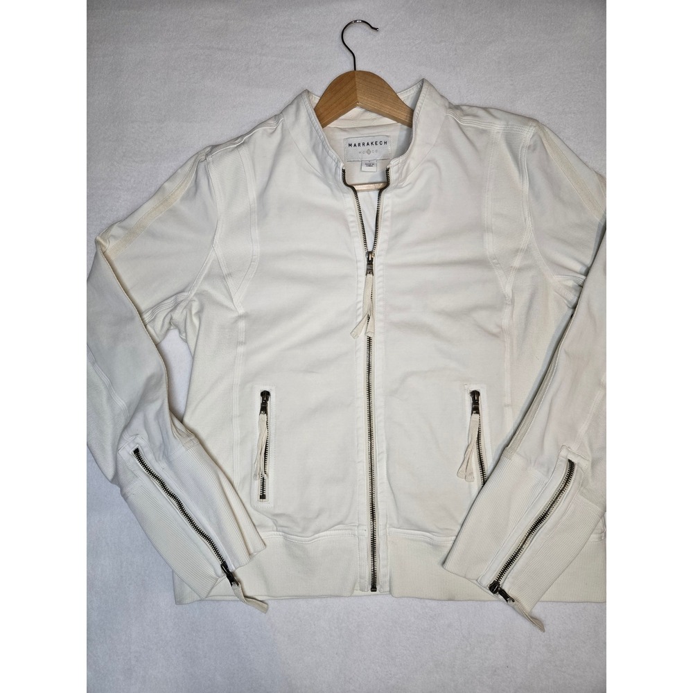 Marrakech Off White Cotton Zip Up Bomber Utility Jacket Large Anthropologie